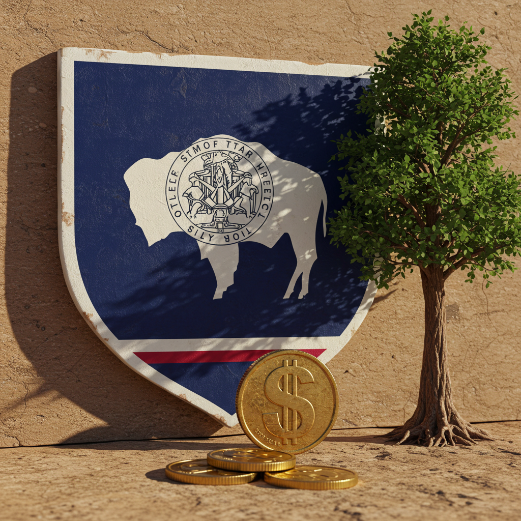 Wyoming-state-services A Wyoming state flag with a growing tree